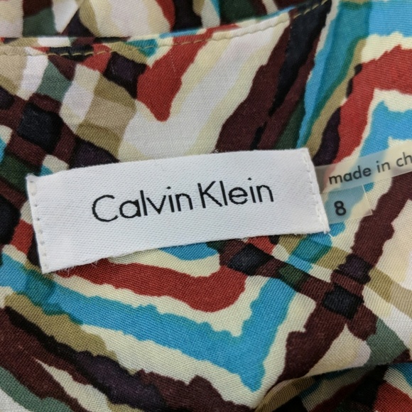 Calvin Klein summer dress belted multicolored size 8 - Picture 6 of 7